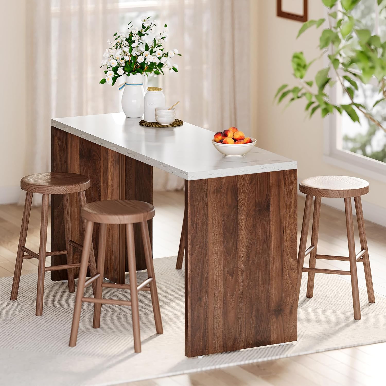 55" Home Bar Table with a Faux Marble Finished Tabletop